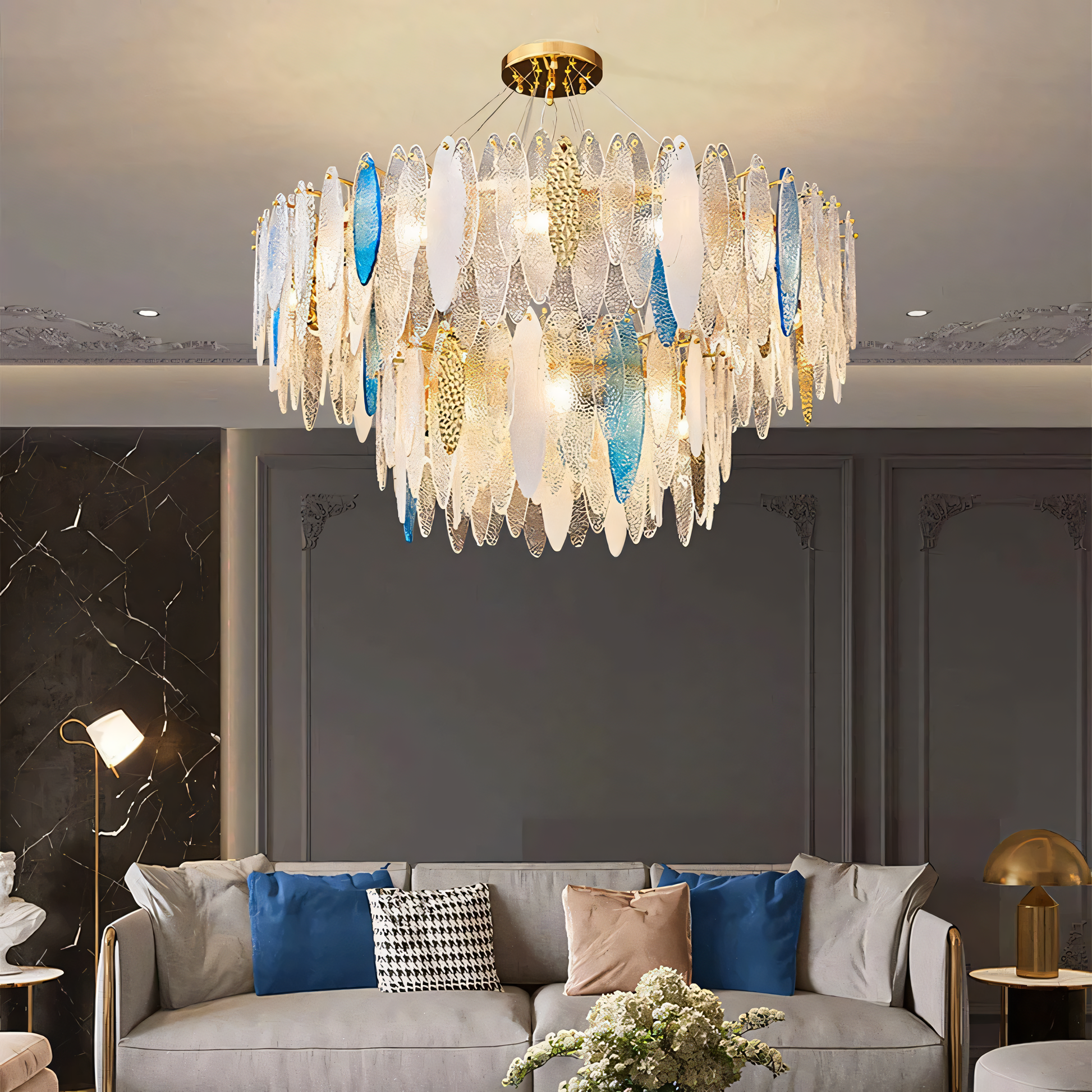 Luxurious gold modern double-step chandelier