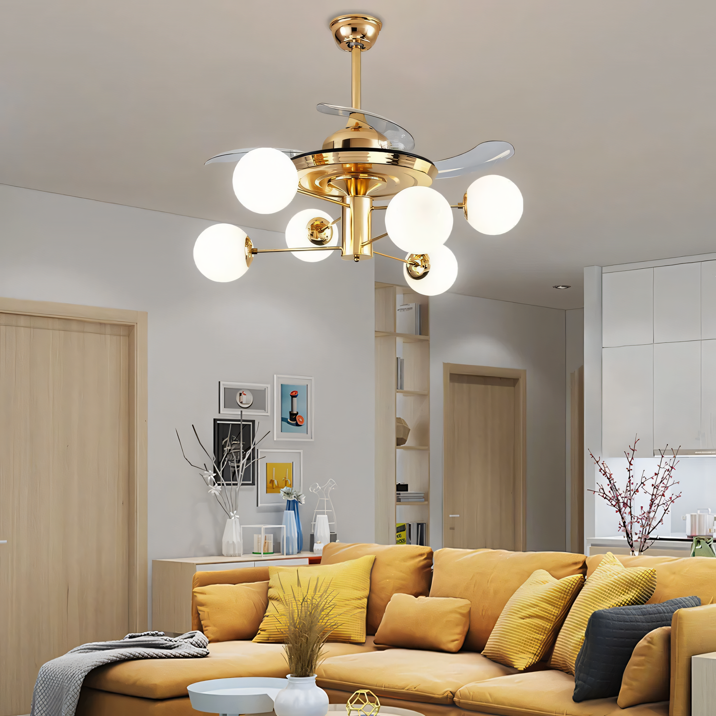 Elegant chandelier fan with adjustable lighting and speeds