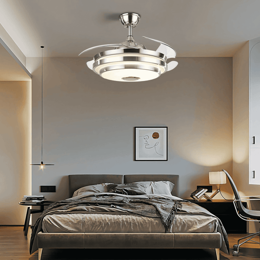 Silver Chandelier Ceiling Fan with remote control and adjustable lighting