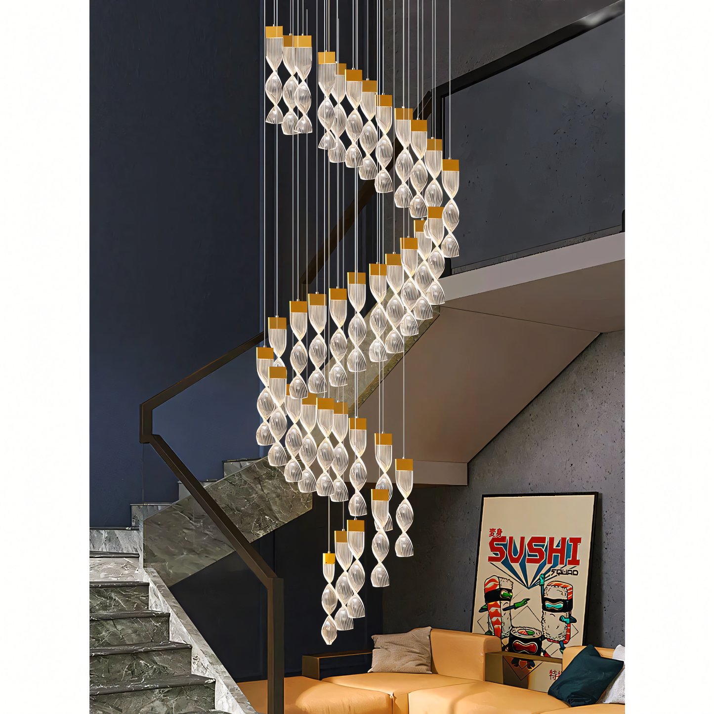 Beautiful Swirl Helix Duplex Chandelier Design