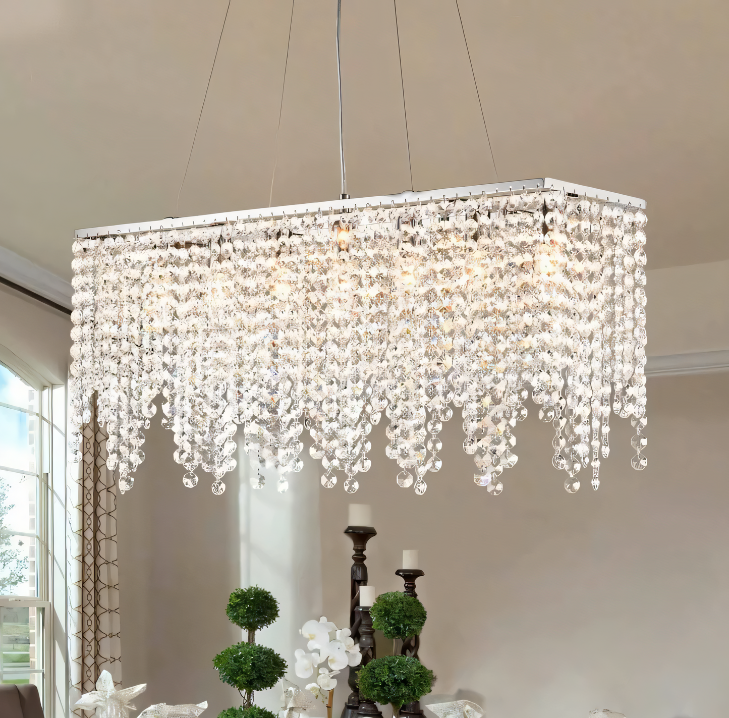 Luxurious crystal chandelier for dining room in luxury apartment