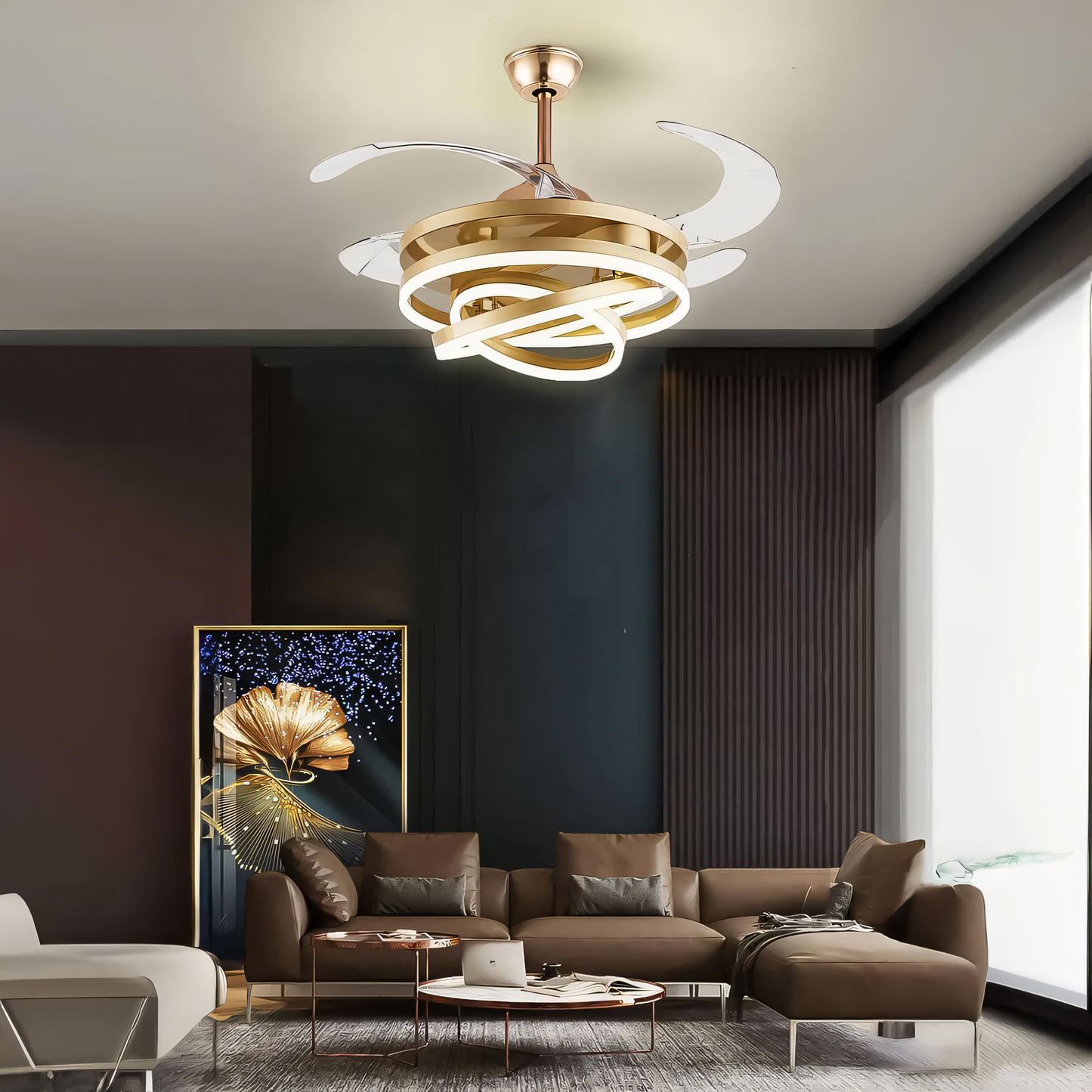 Modern chandelier ceiling fan with inbuilt light