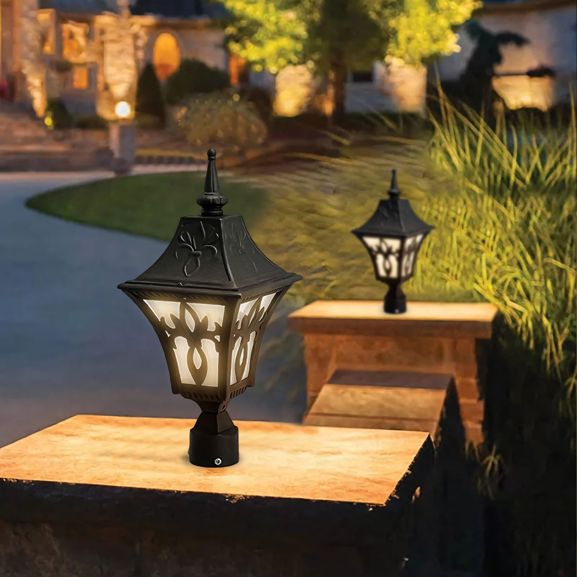 Sleek, black metal frame of the Gate Light with intricate detailing