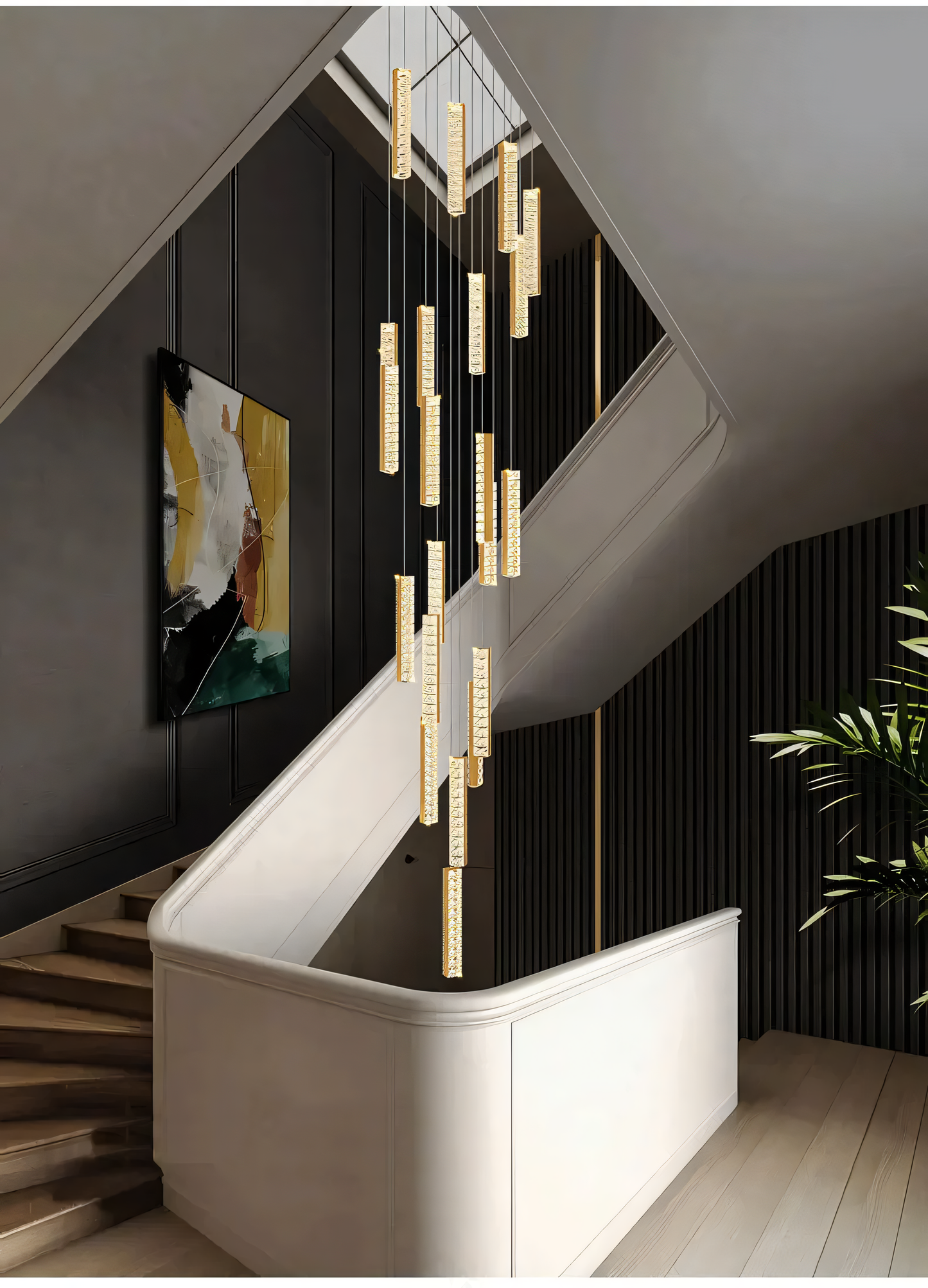 Sleek gold metal frame in Italian-inspired chandelier design