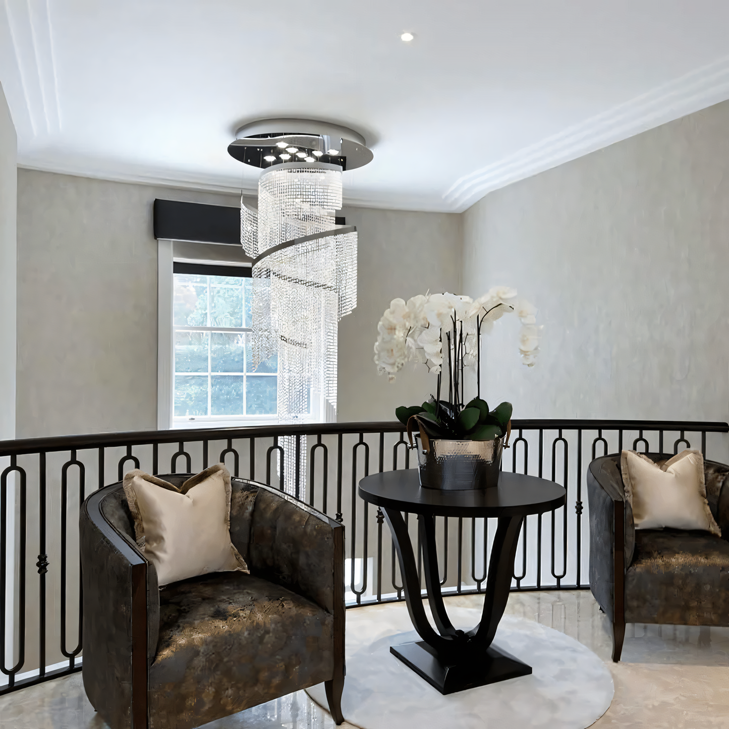 Captivating long crystal chandelier with a modern, luxurious design