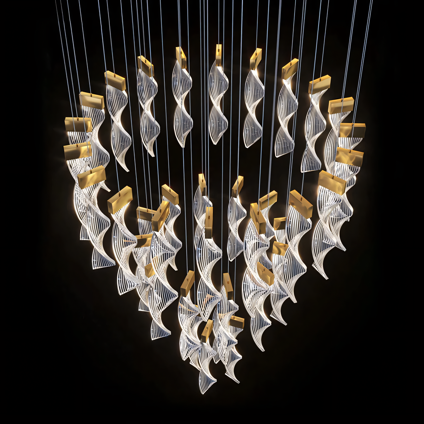 Warm Ambient LED Lighting of Swirl Chandelier