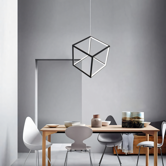 Elegant Modern Geometric Cube LED Pendant Light in Golden Castle