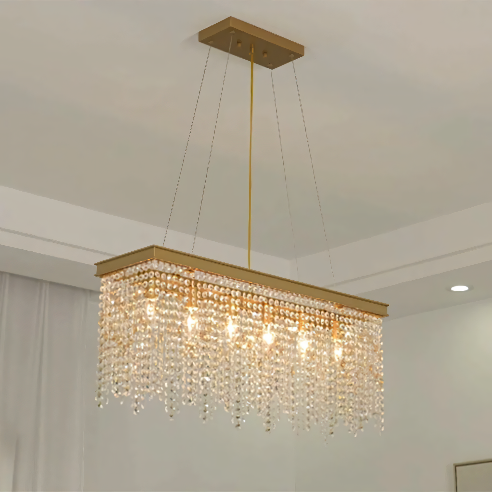 Warm, ambient LED lighting in elegant, crystal-adorned chandelier