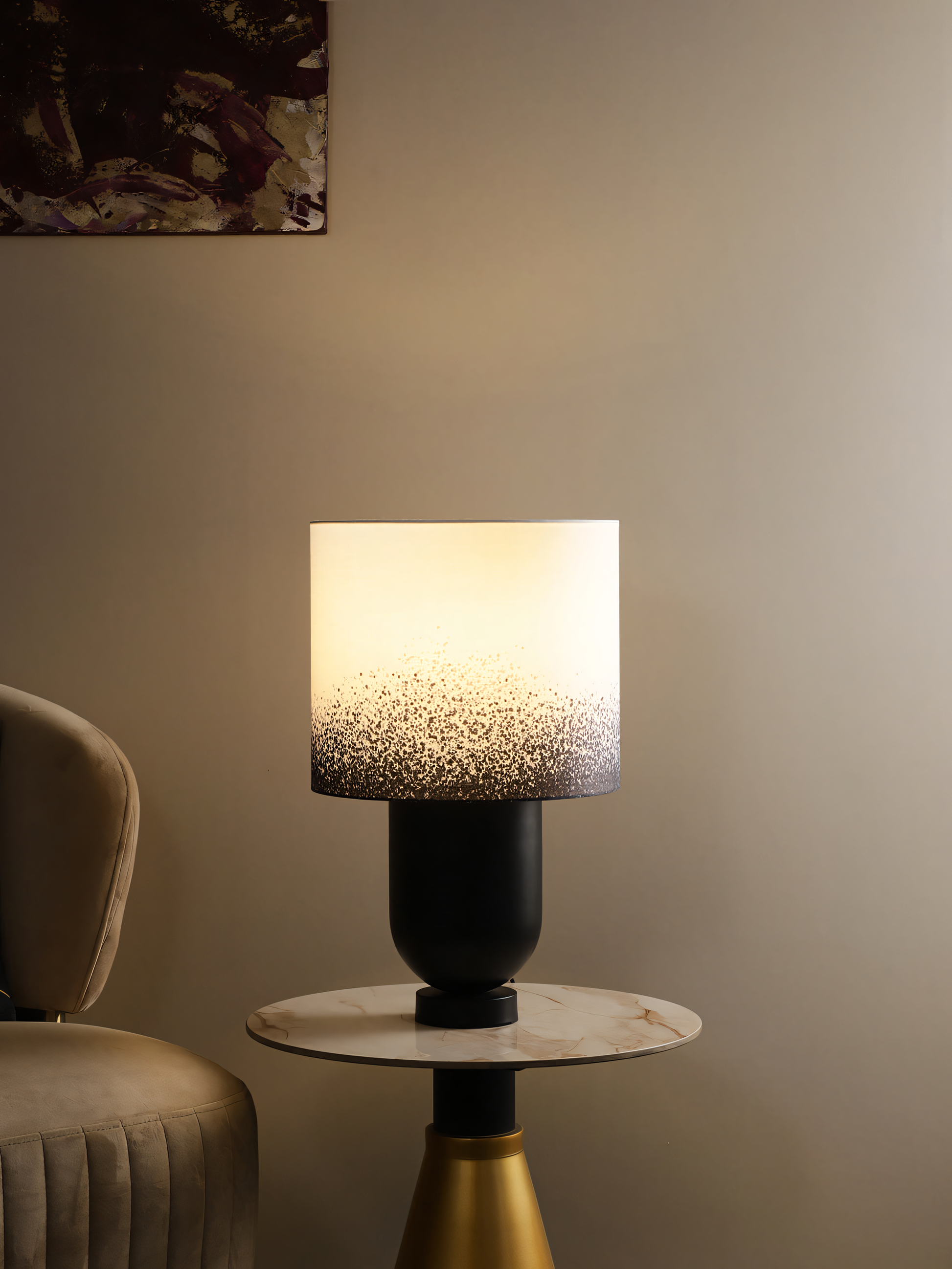 Metal and fabric table lamp in black and white