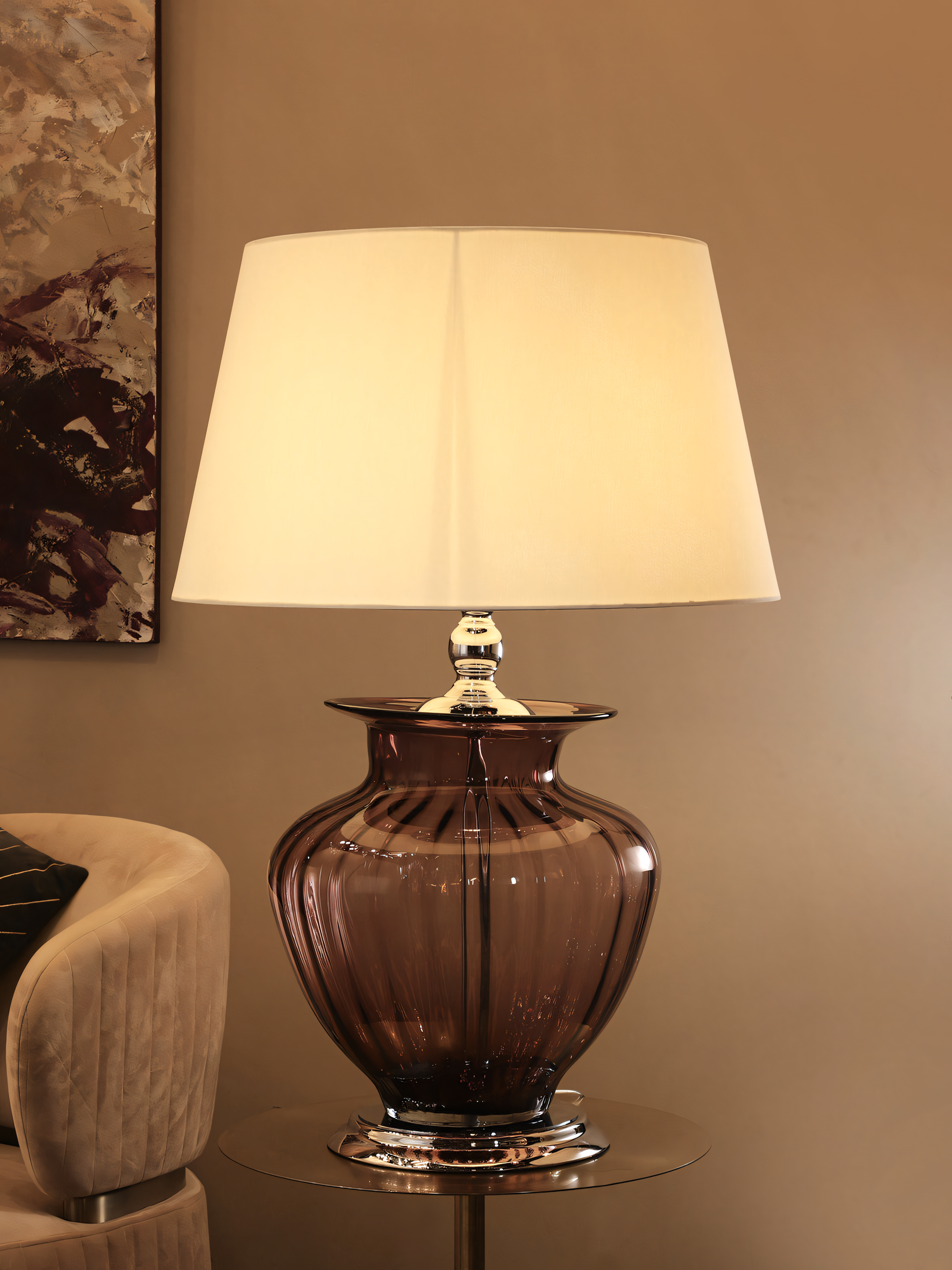 Regal purple table lamp with glass shade