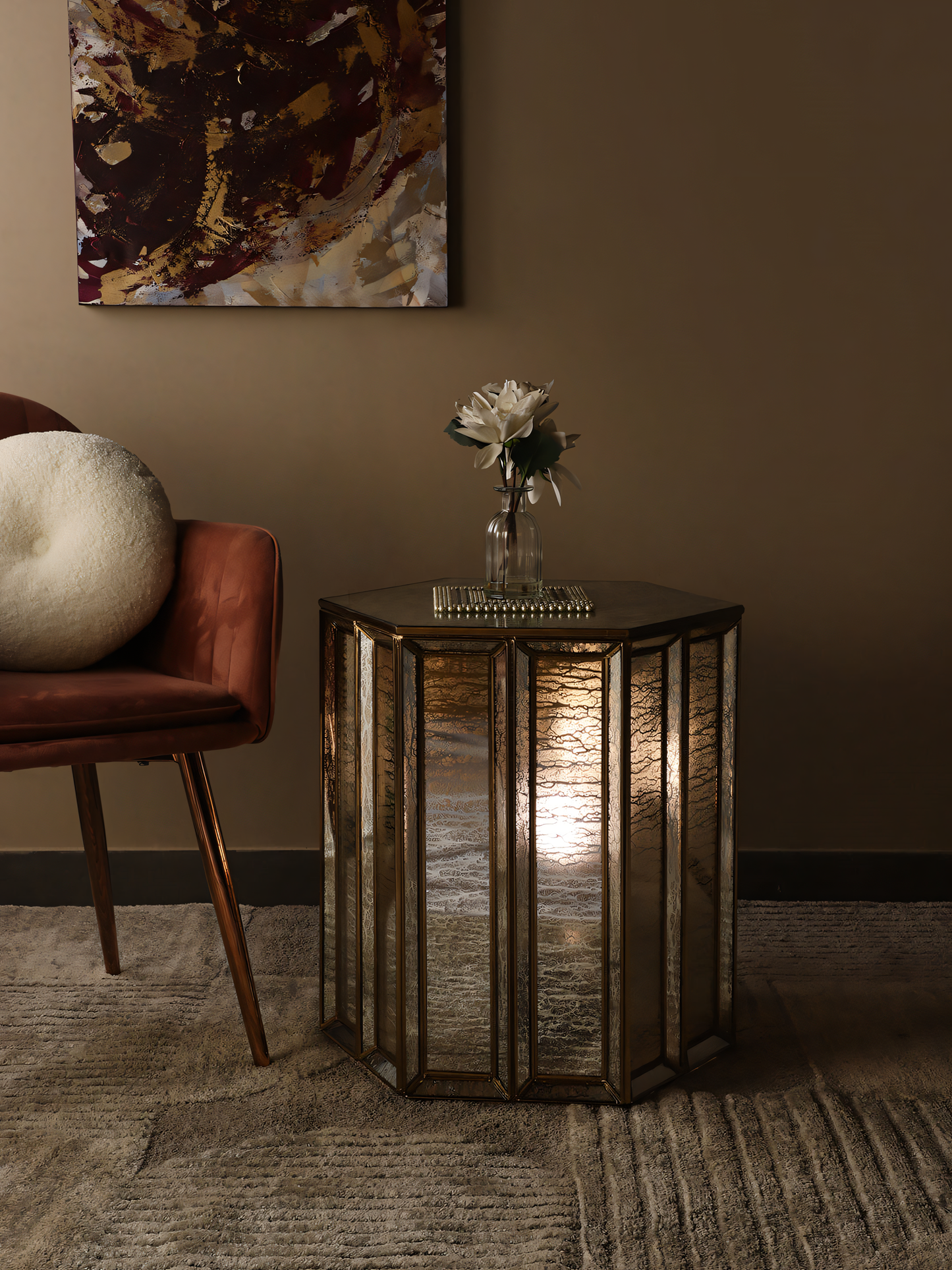 Elegant and modern floor lamp with glass side table