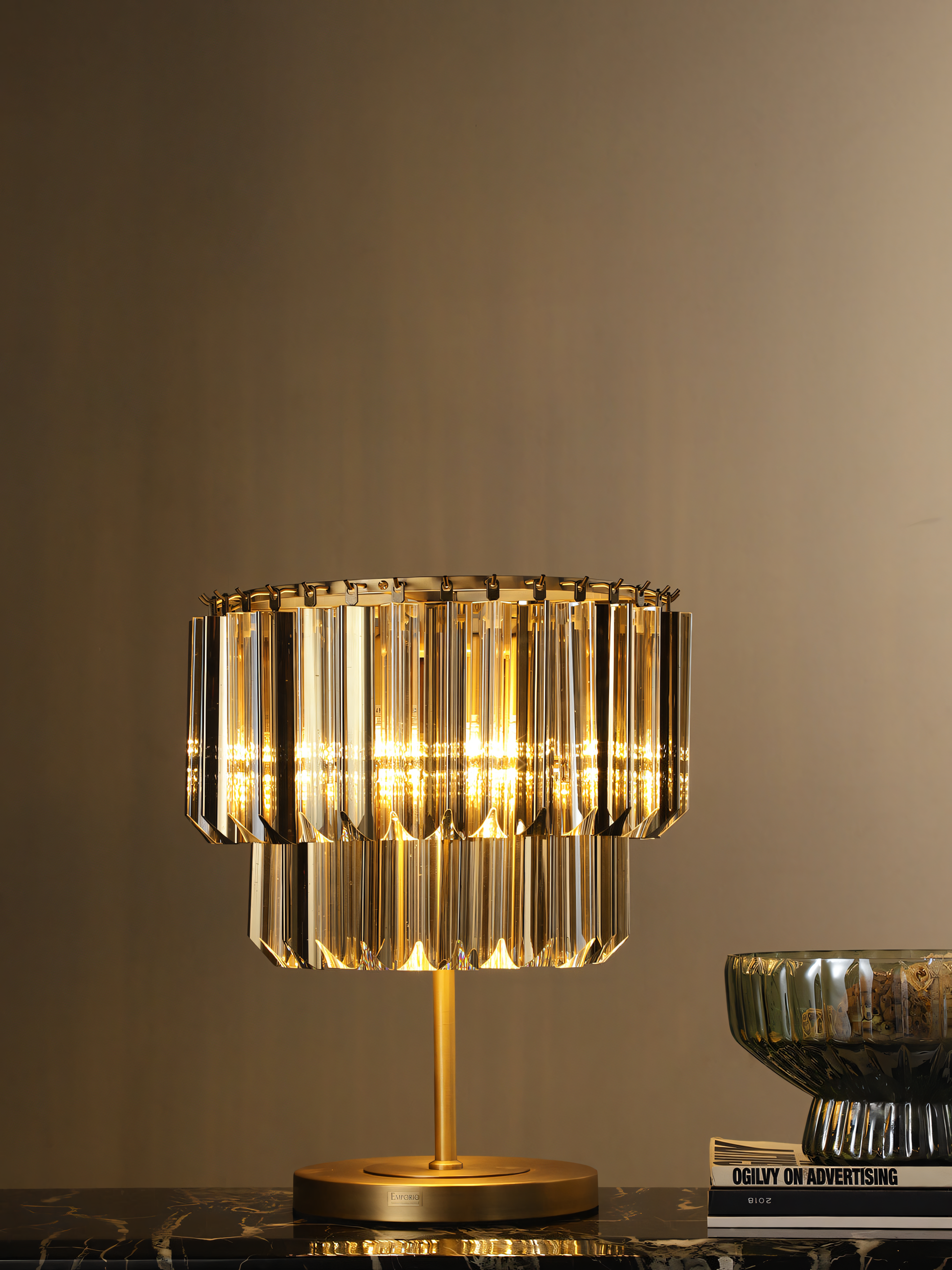 Ellin Gold Crystal Rods Table Lamp - Beach Villa Design