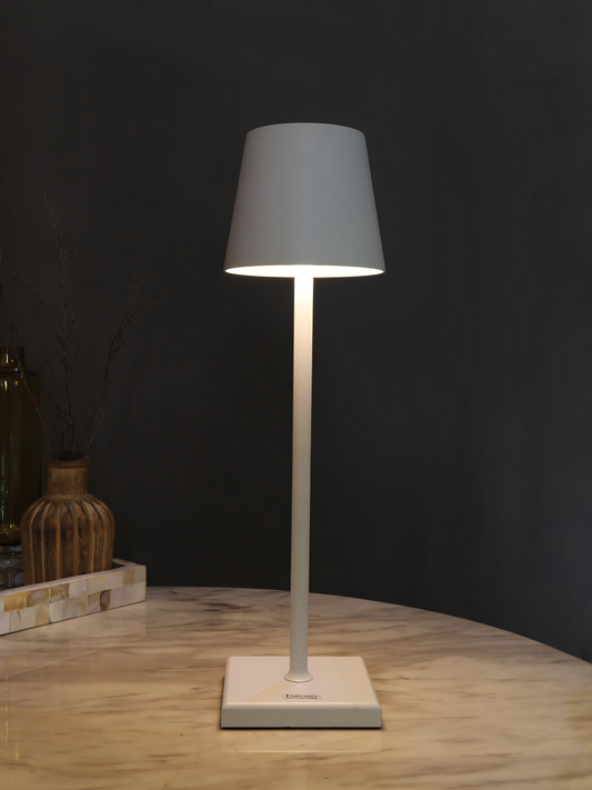   Sleek white LED rechargeable table lamp