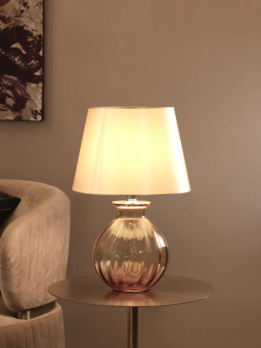   Amber glass and beige fabric table lamp