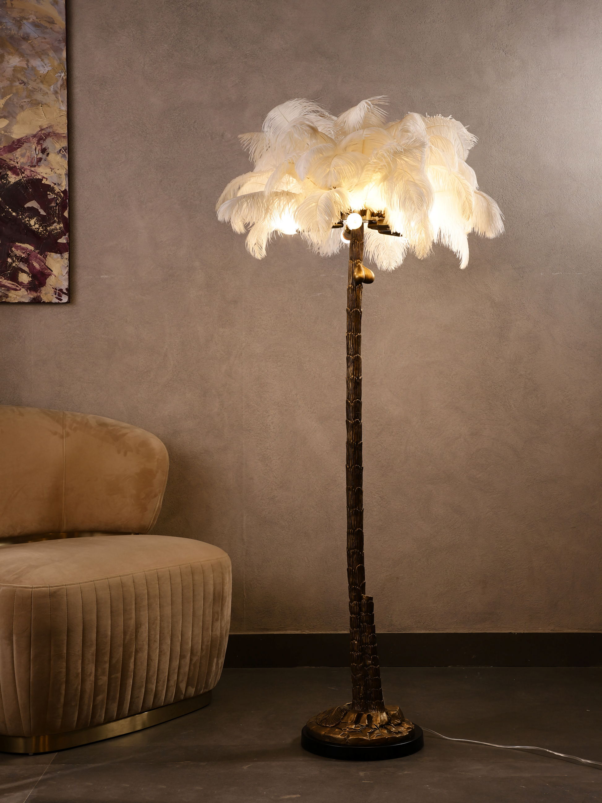 Palm Floor Lamp in a cozy living room setting, creating a tranquil atmosphere