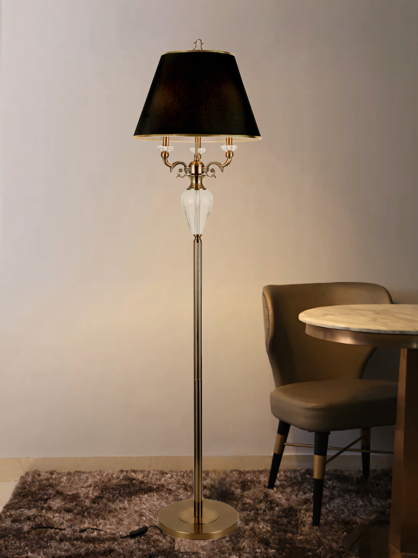 Striking, umbrella-inspired silhouette of the Ramsay Floor Lamp