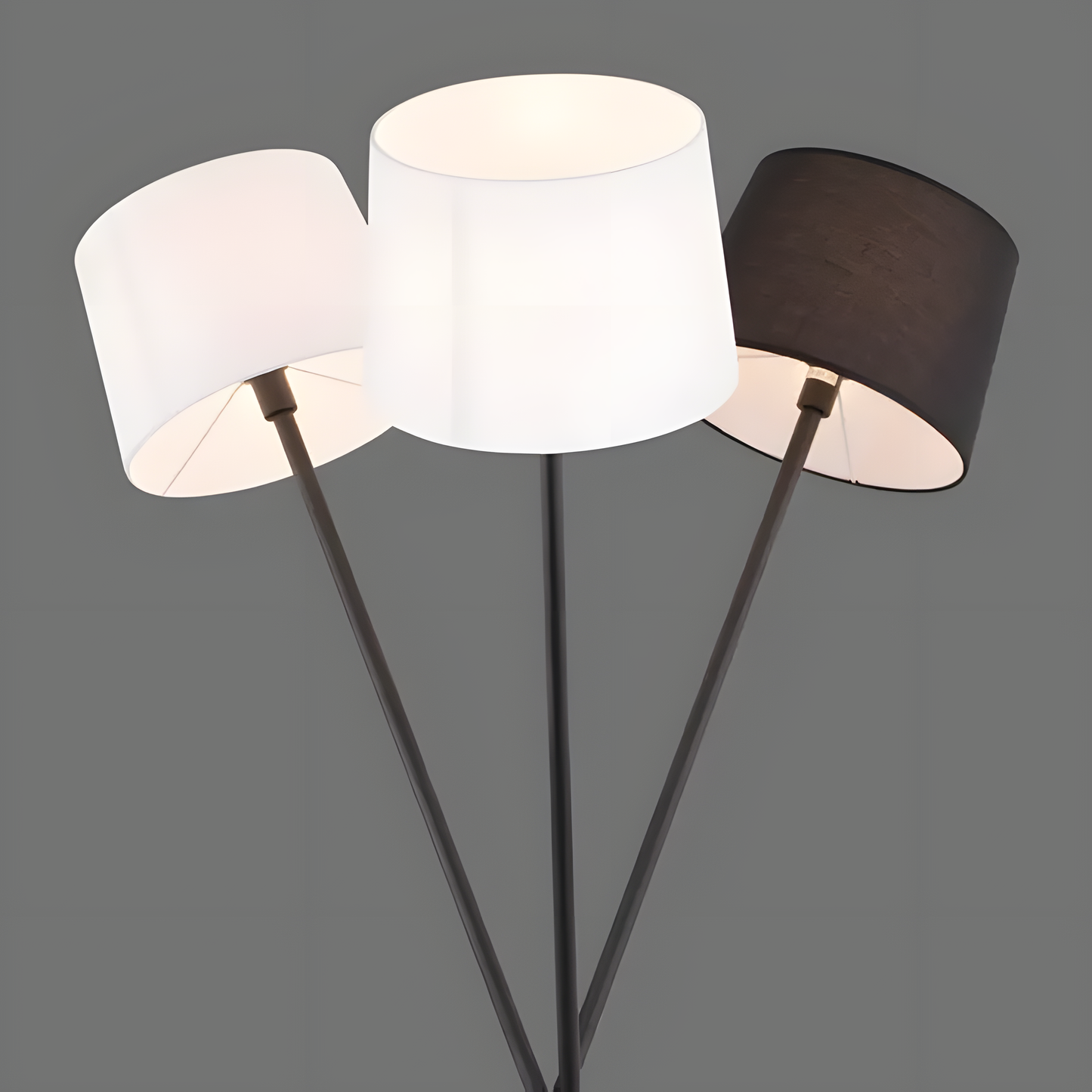 Cream and black fabric shades on matte black metal frame