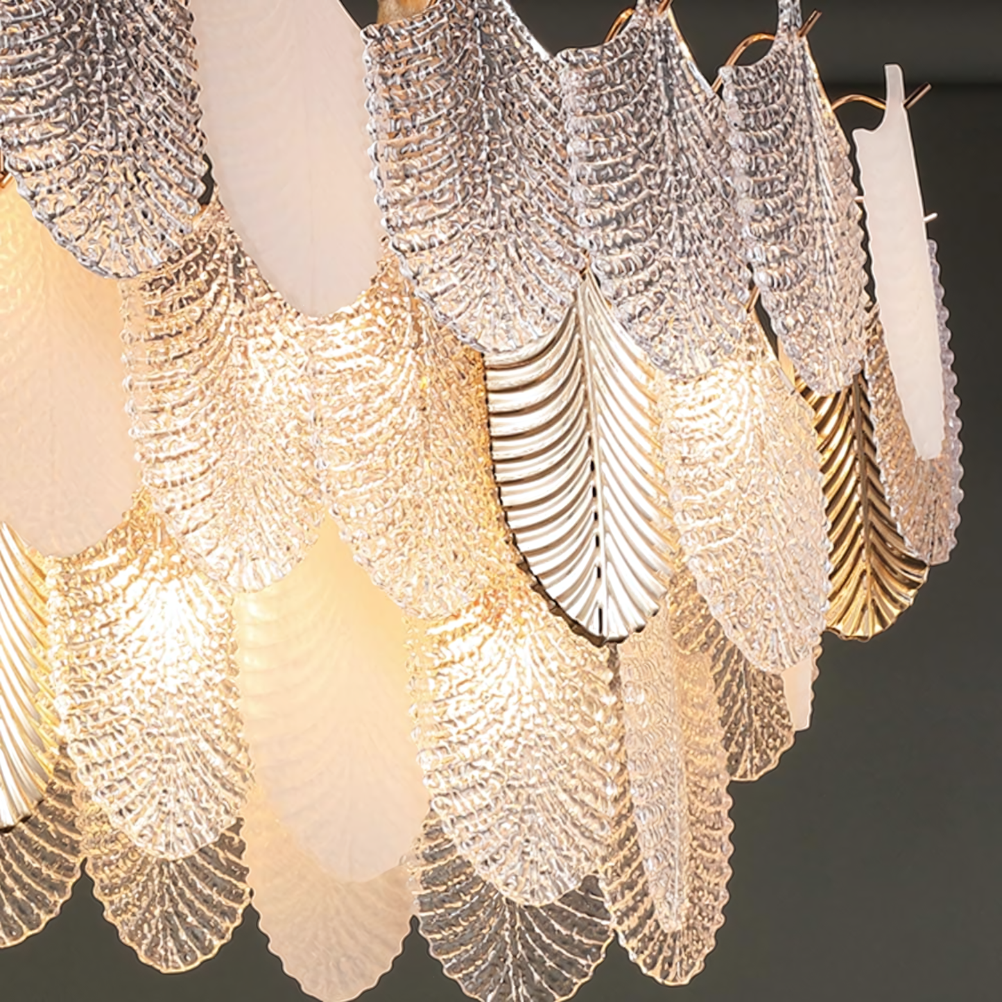 Sophisticated Gratus Luxe white glass leaf oval chandelier, a true masterpiece