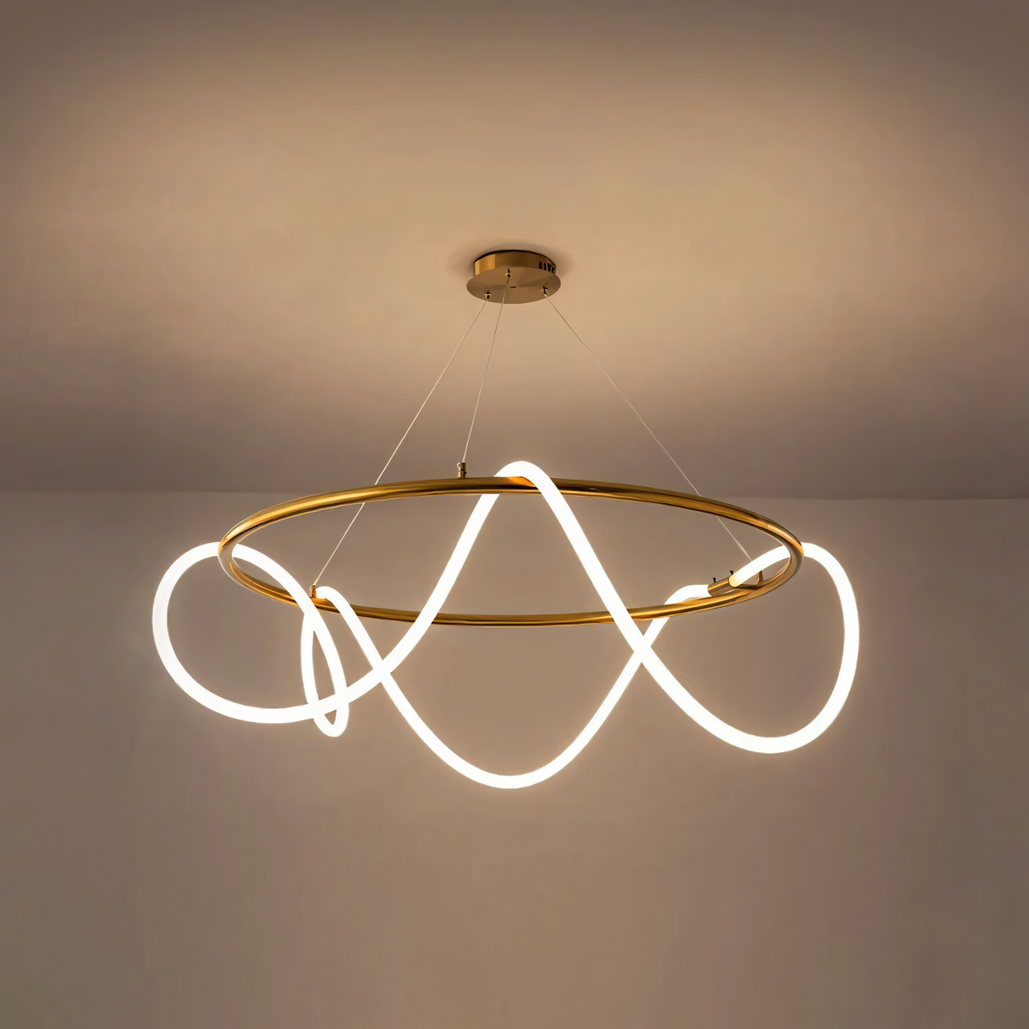 Elegant Coiled Metal Frame Round Chandelier Fixture