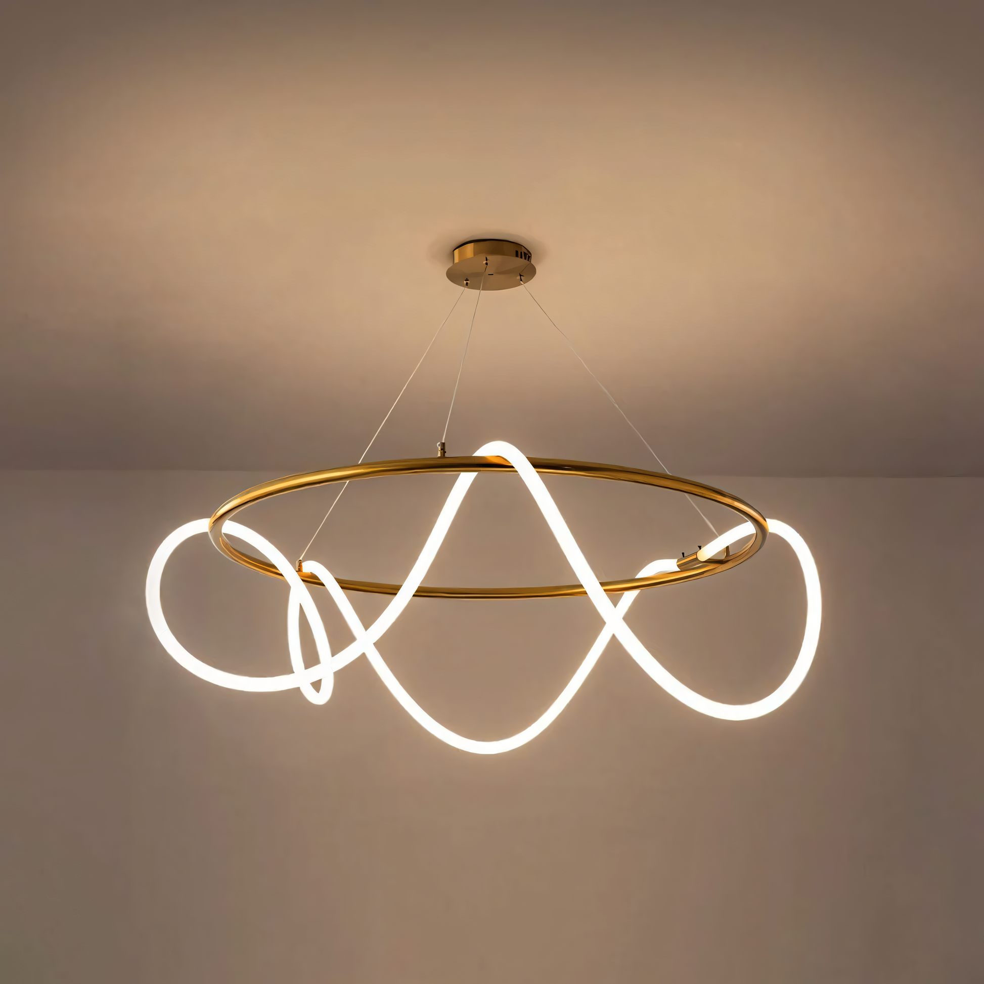 Elegant Coiled Metal Frame Round Chandelier Fixture