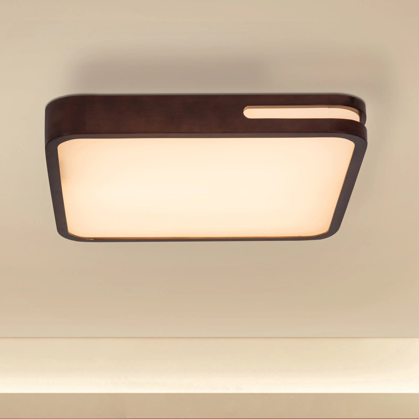 Stylish wood finish LED ceiling light for modern homes.