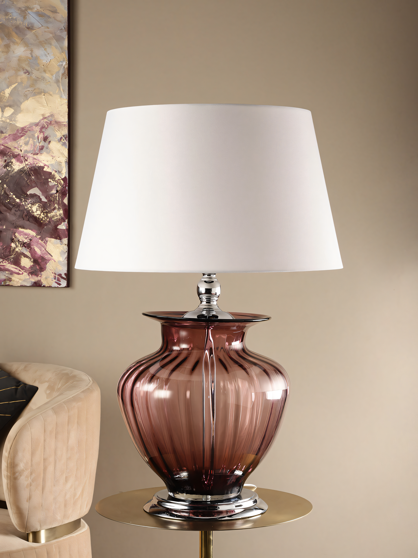 Rechargeable purple table lamp with fabric base