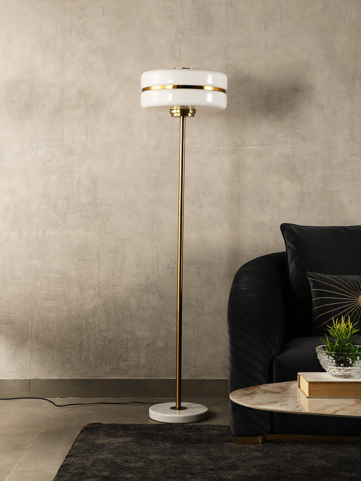 Warm, diffused glow of the Justine Floor Lamp