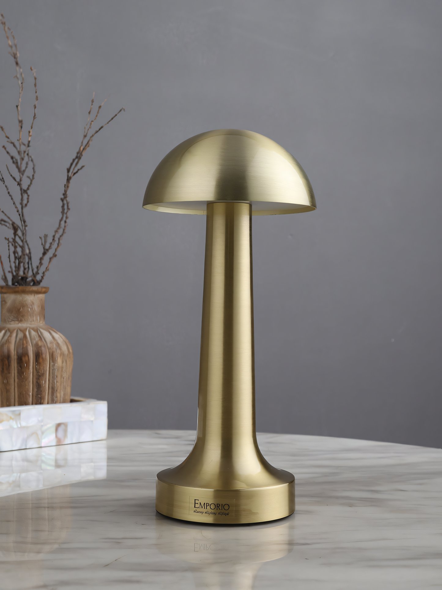 Enchanting golden mushroom lamp glowing softly