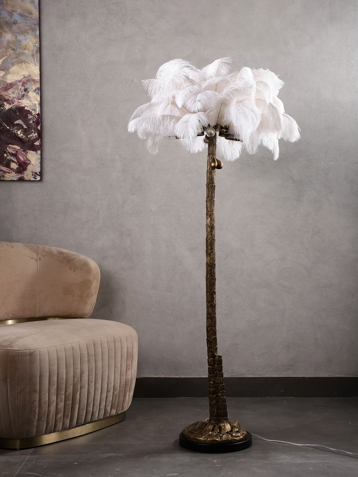 Detailed view of the leaf-inspired design on the base of the Palm Floor Lamp