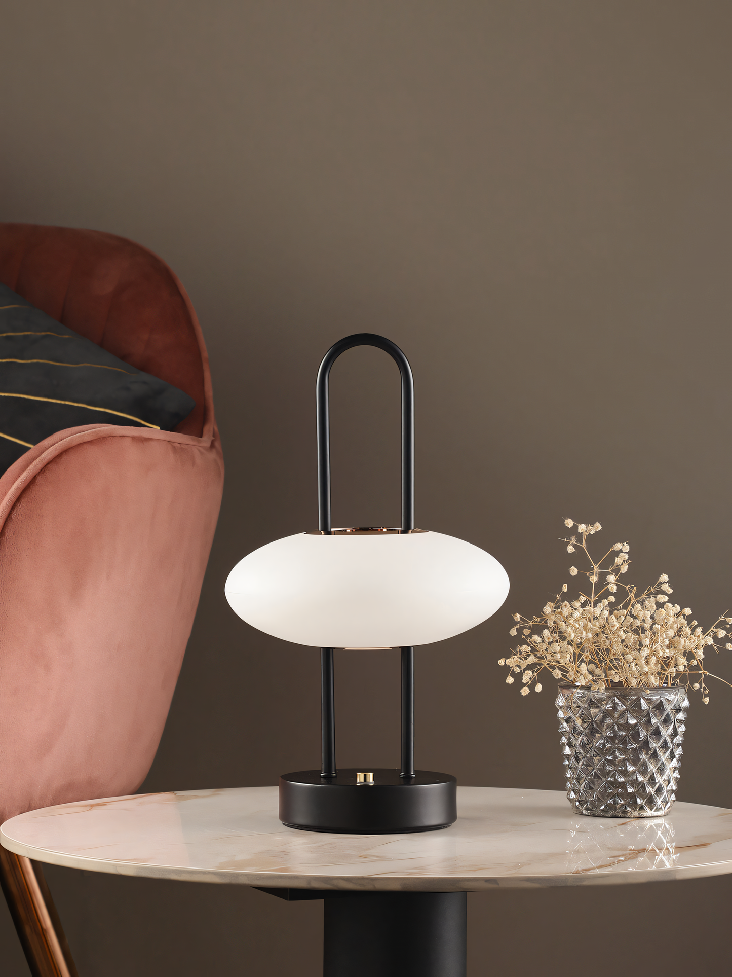 Sleek grey table lamp with touch sensor