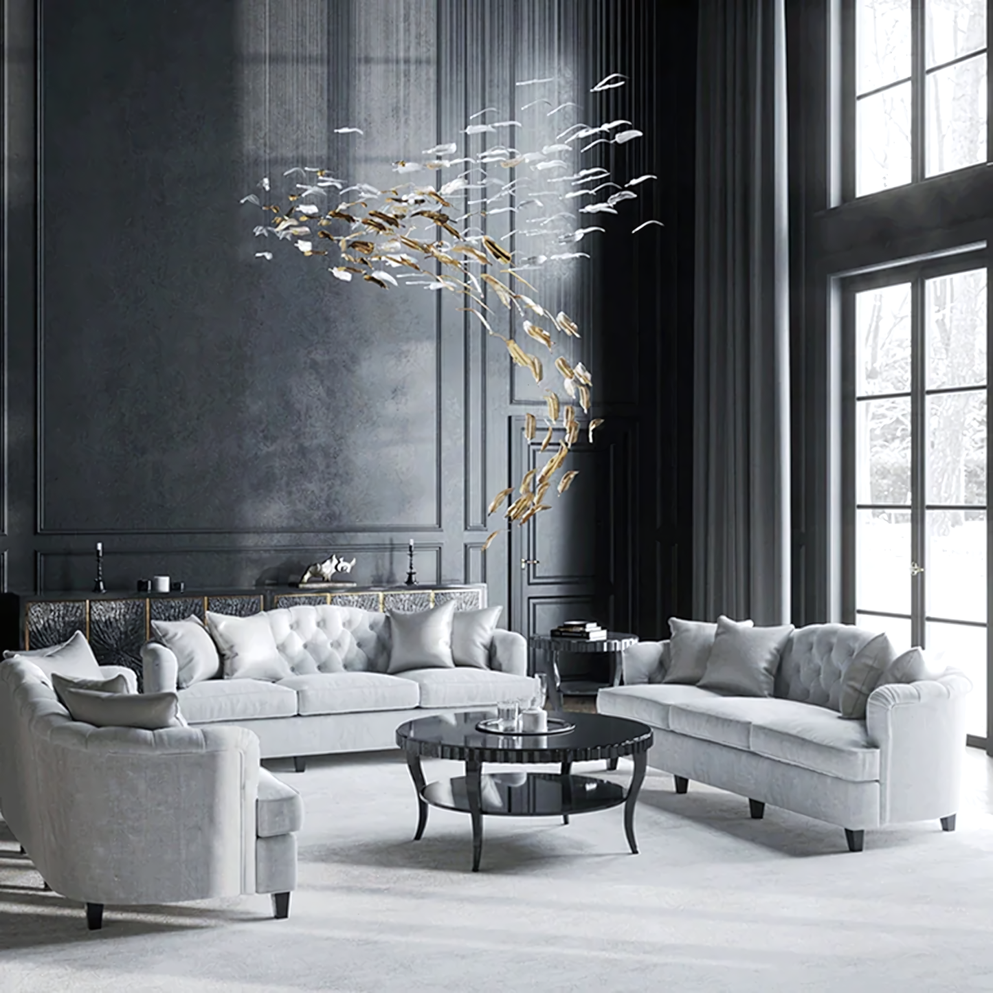 Cascading glass leaves on the Folium Leaves Modern Chandelier