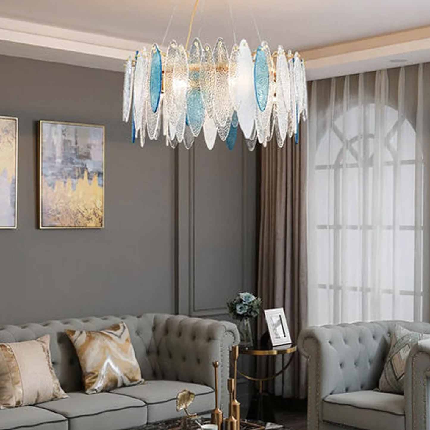 Energy-efficient LED multicolor glass chandelier