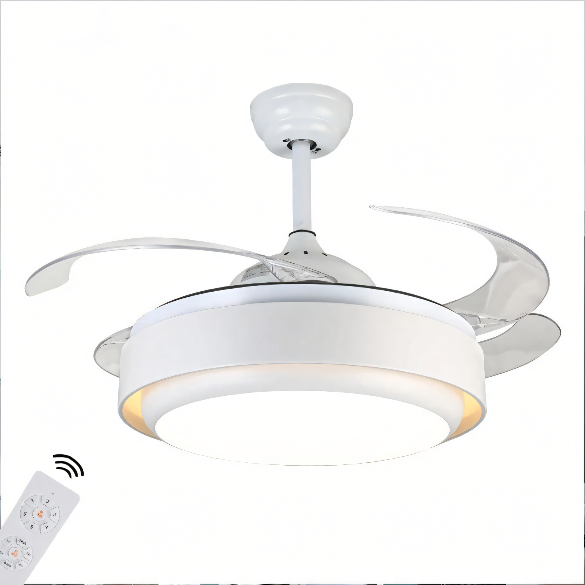 Elegant ceiling fan with adjustable light and retractable blades