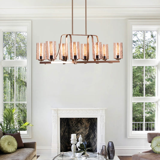 Midsummers Night Glass Chandelier illuminating a luxurious living room.