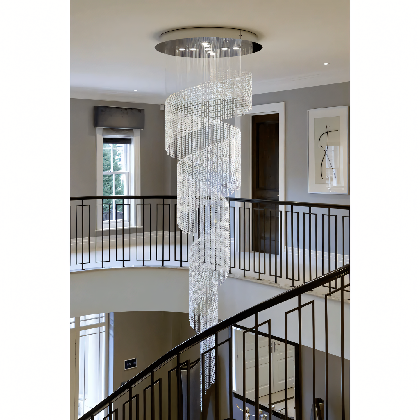 Contemporary Swivel Long Crystal Chandelier