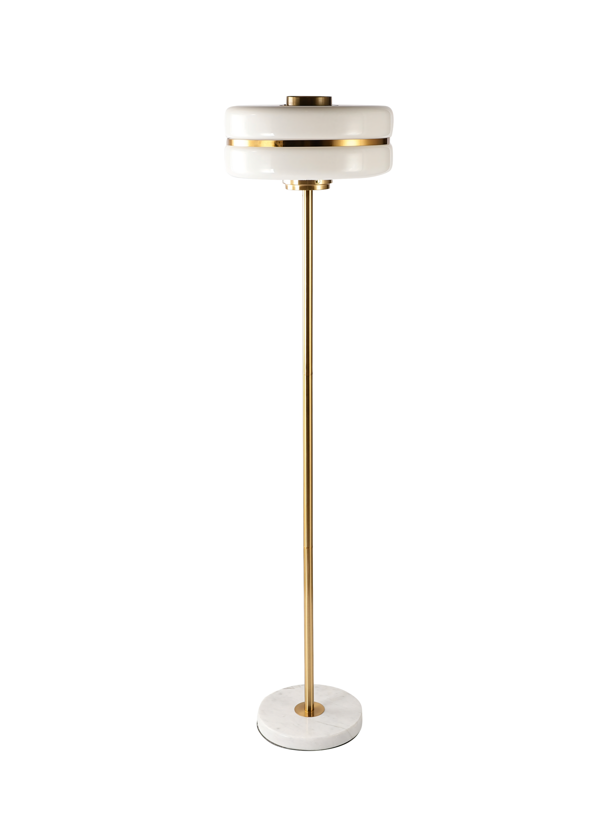 Subtle, gold finish on the metal frame of the Justine Floor Lamp