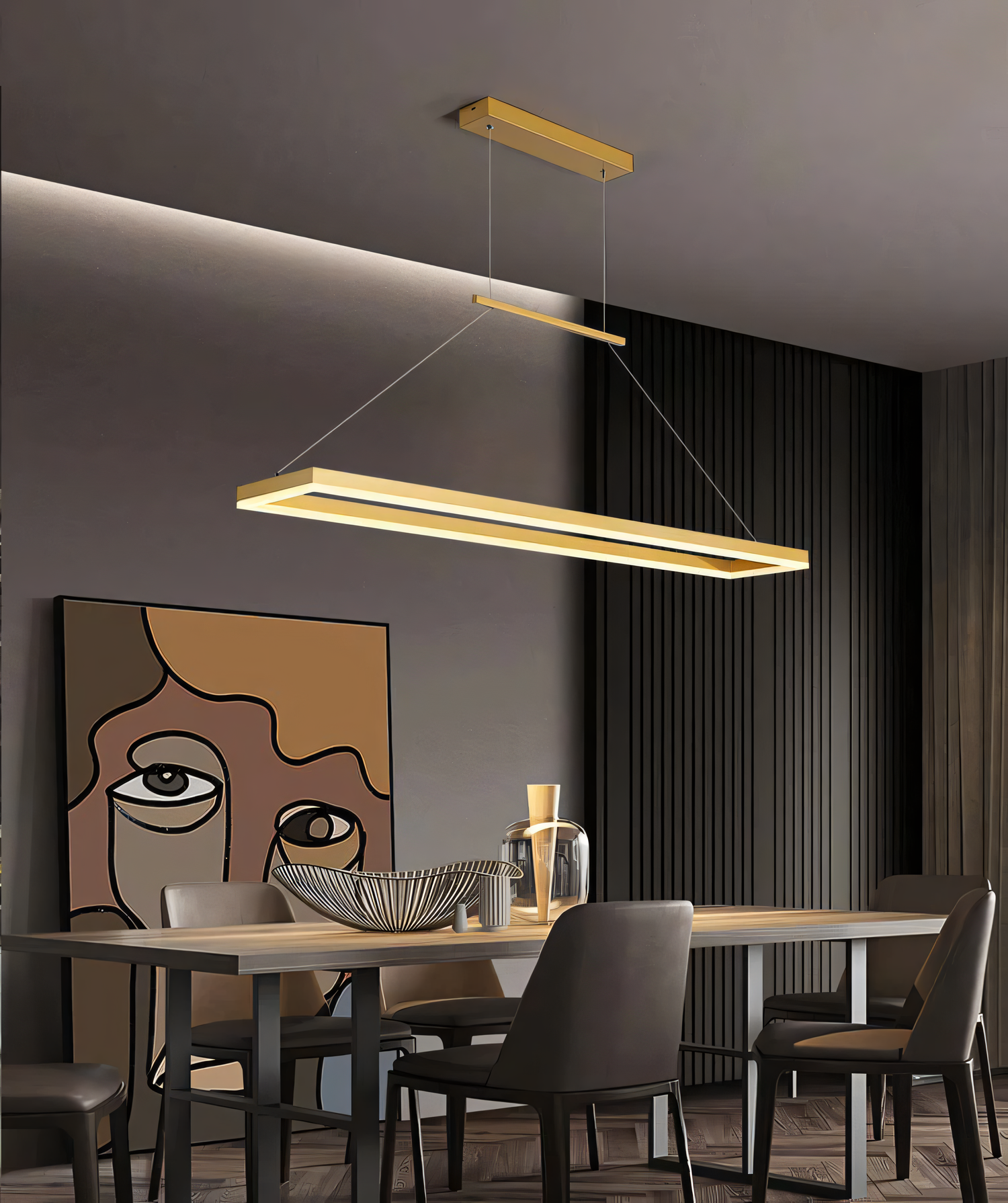 Rectangular gold LED chandelier