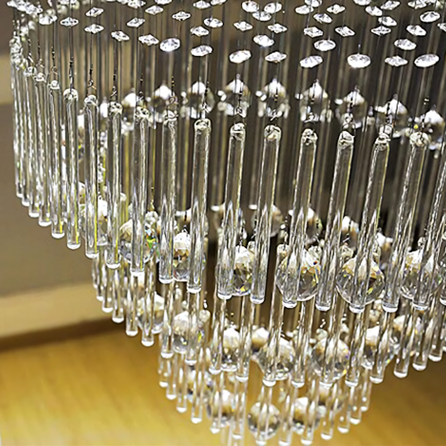 Cascading premium K9 crystal panels in modern chandelier design