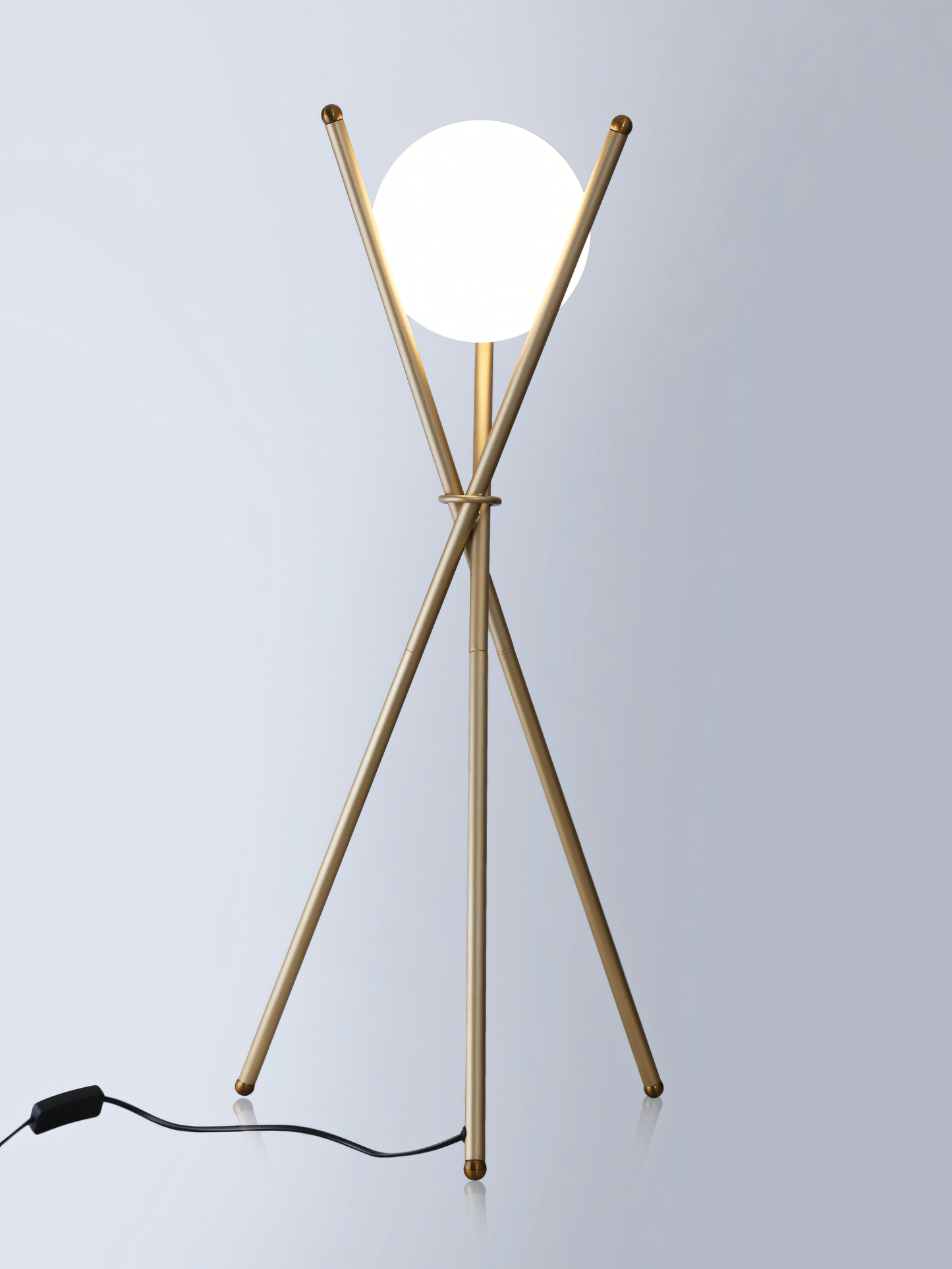 Futuristic tripod lamp, metal and glass