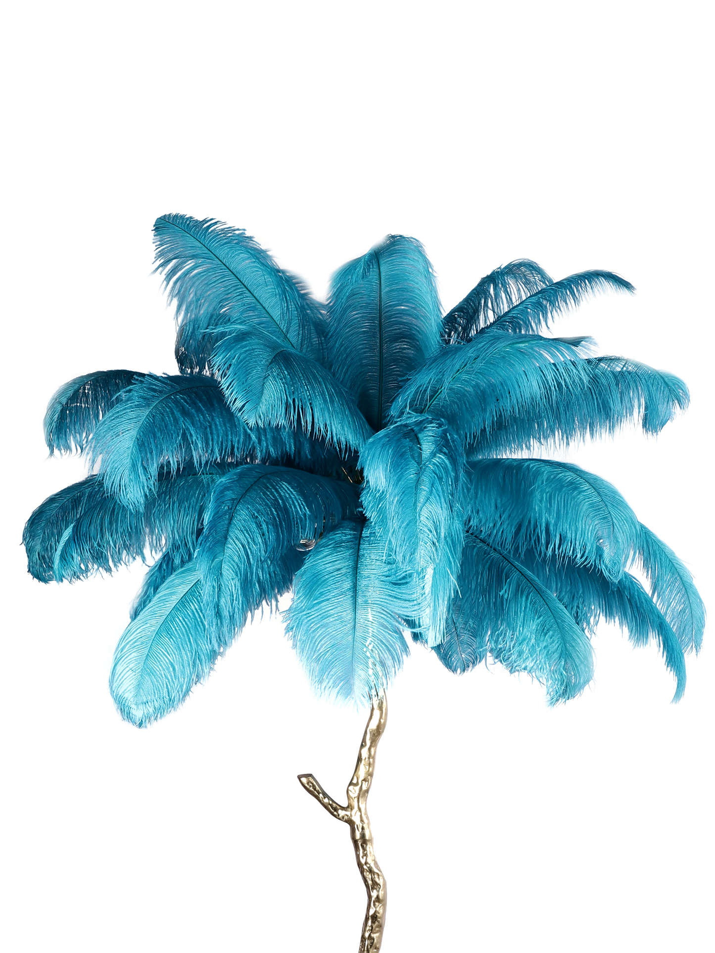 Feather Blue Floor Lamp casting a soft, blue-tinted glow in a tranquil bedroom