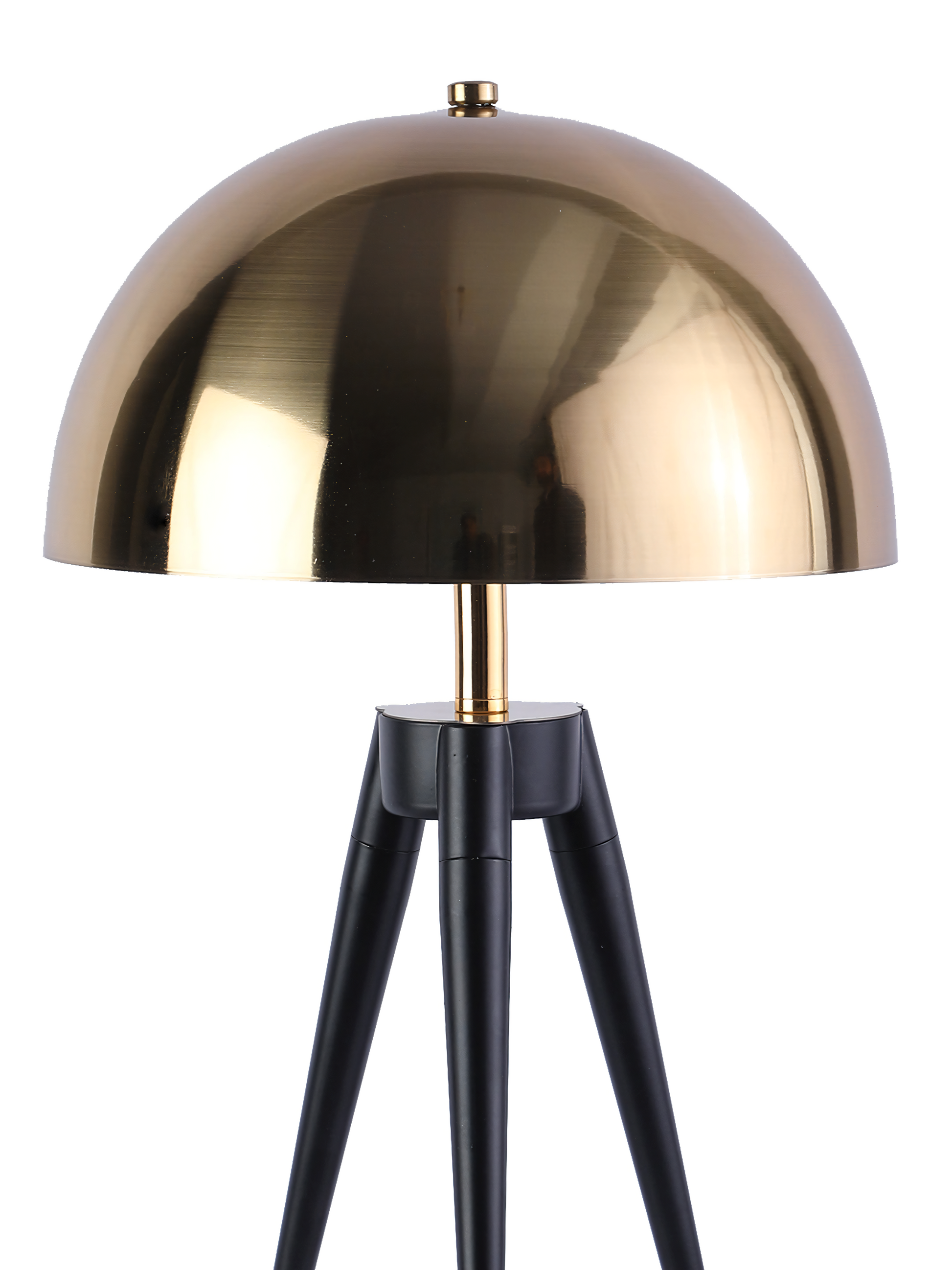 Gold and black metal table lamp with curved body