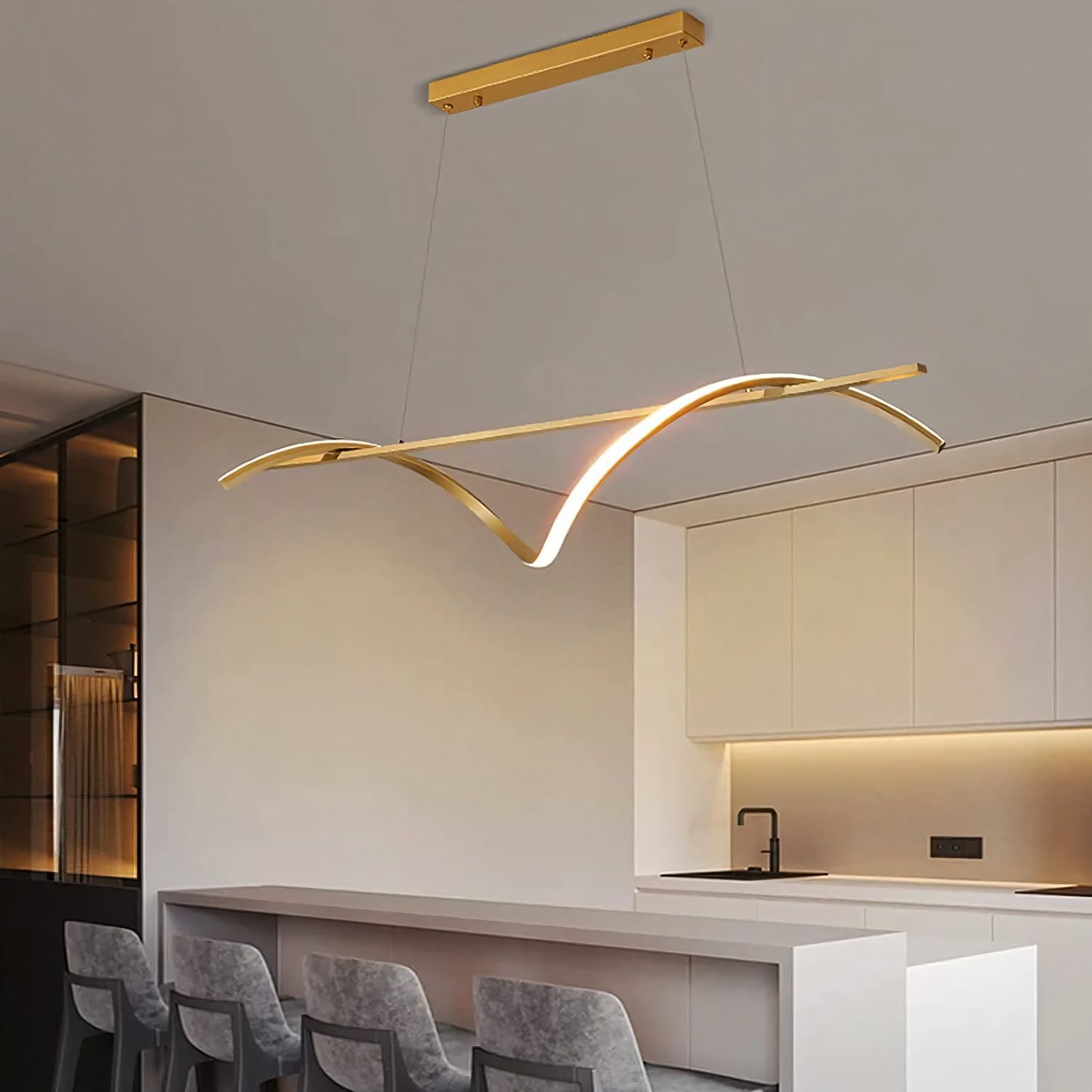 Energy-efficient matte gold LED dining chandelier