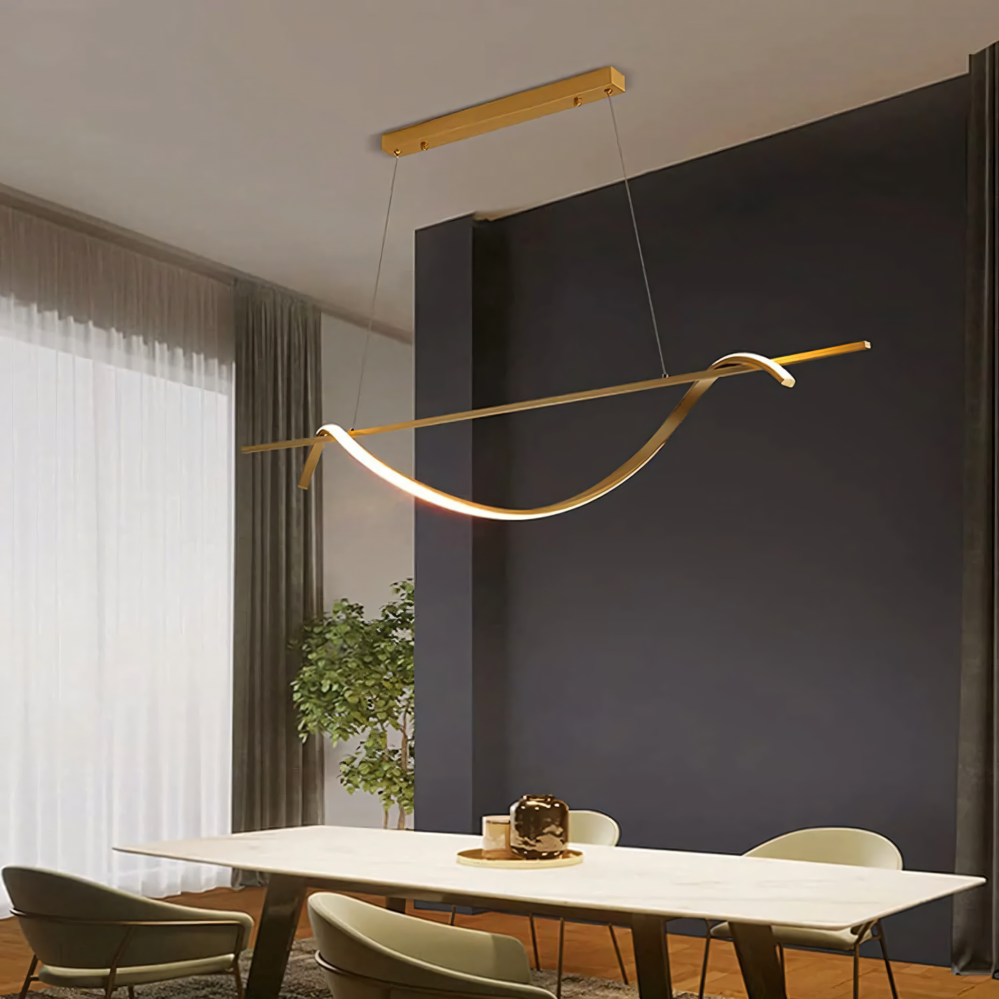 Warm and inviting gold pendant dining chandelier