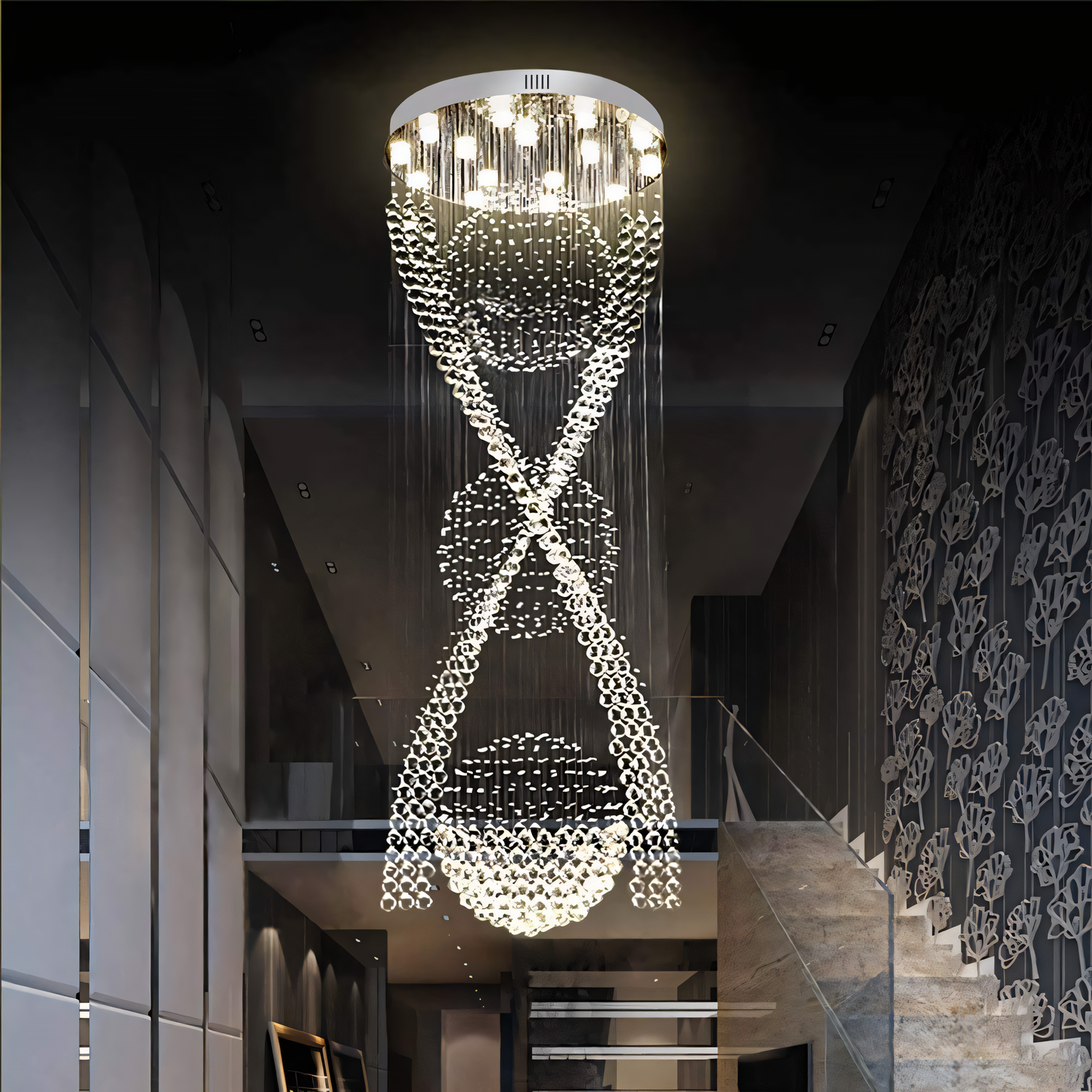 3S Spiral Staircase Long Crystal Chandelier