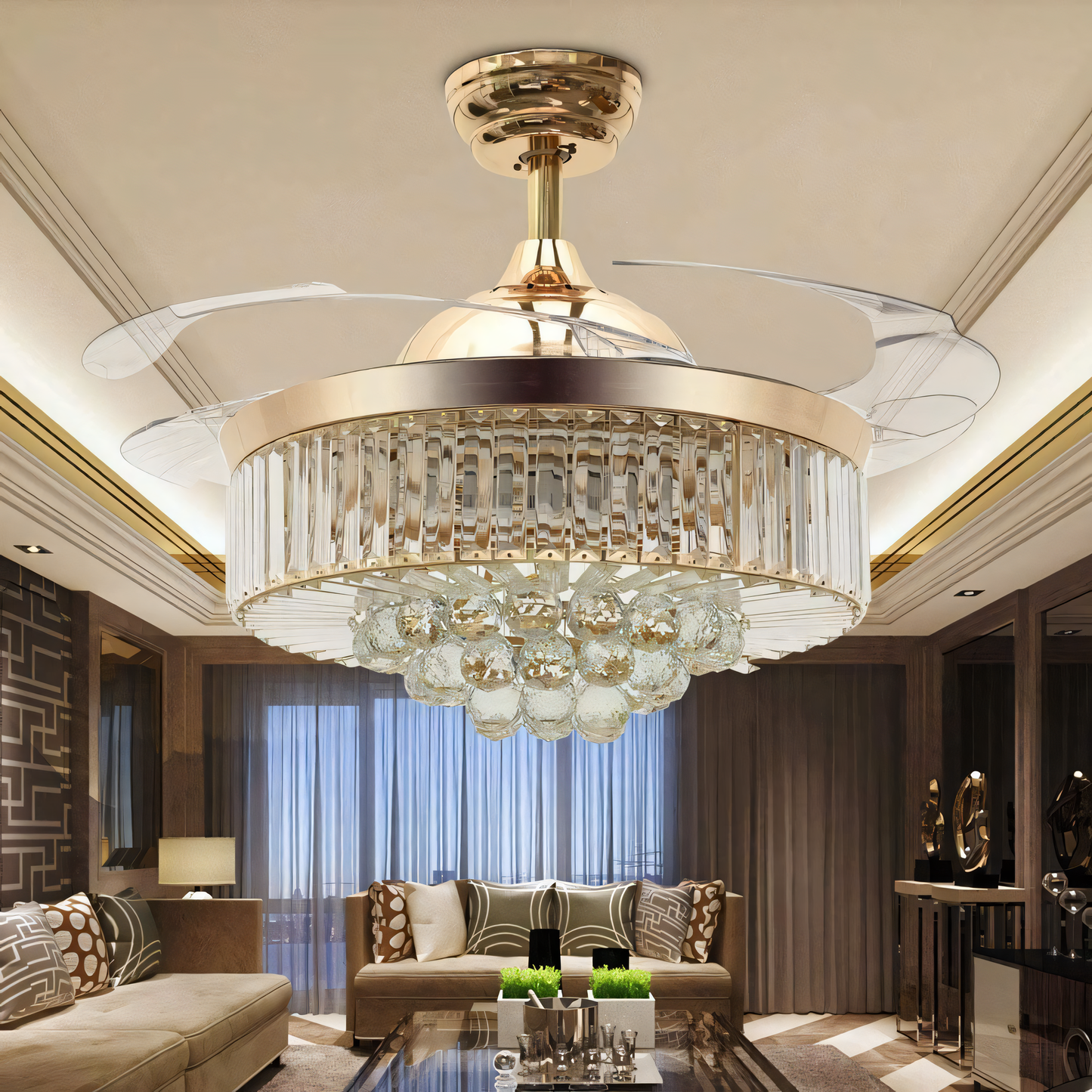 Radiant crystal chandelier ceiling fan