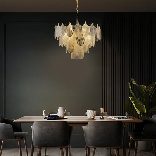 Gratus Luxe White Glass Leaf Chandelier