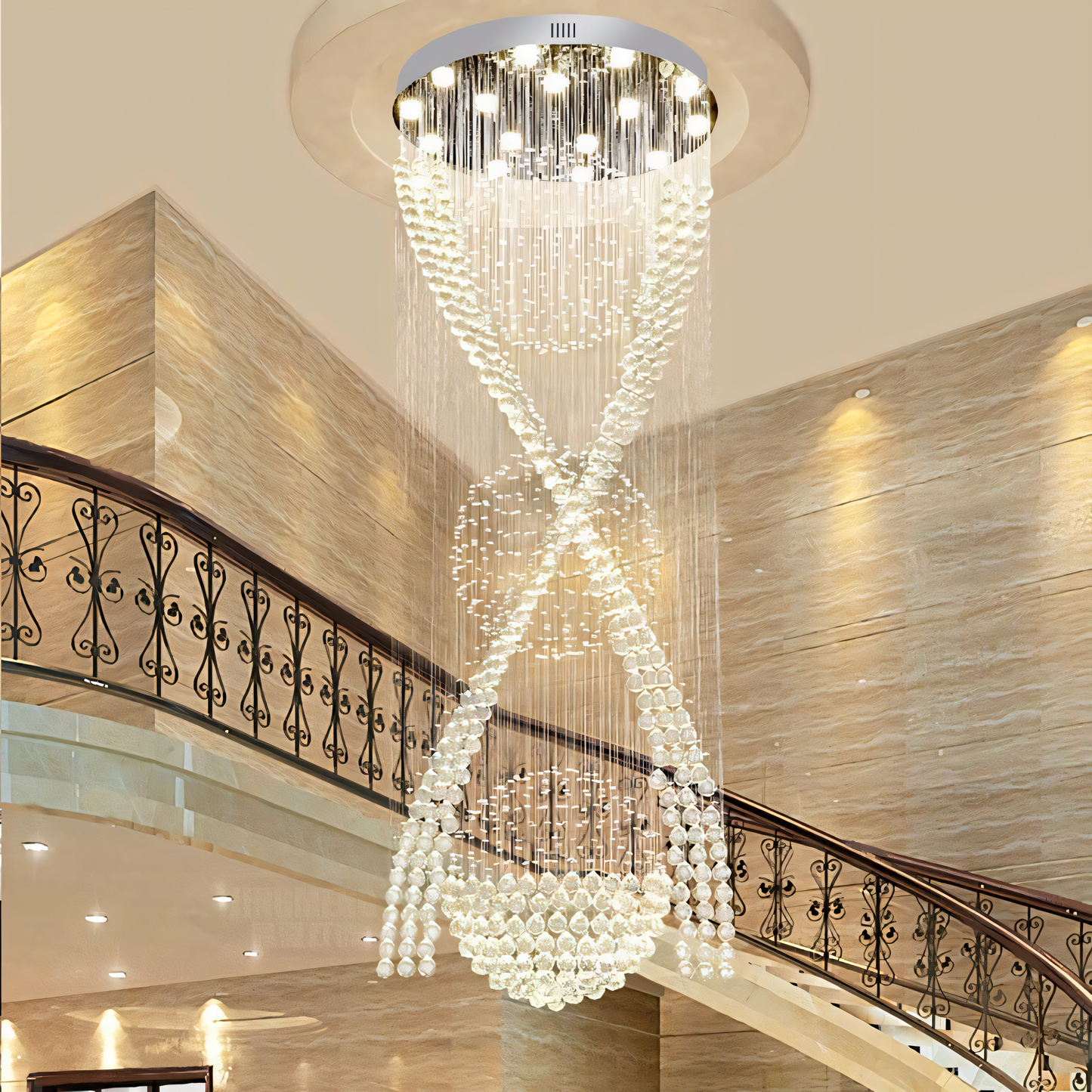 3S Spiral Staircase Long Crystal Chandelier