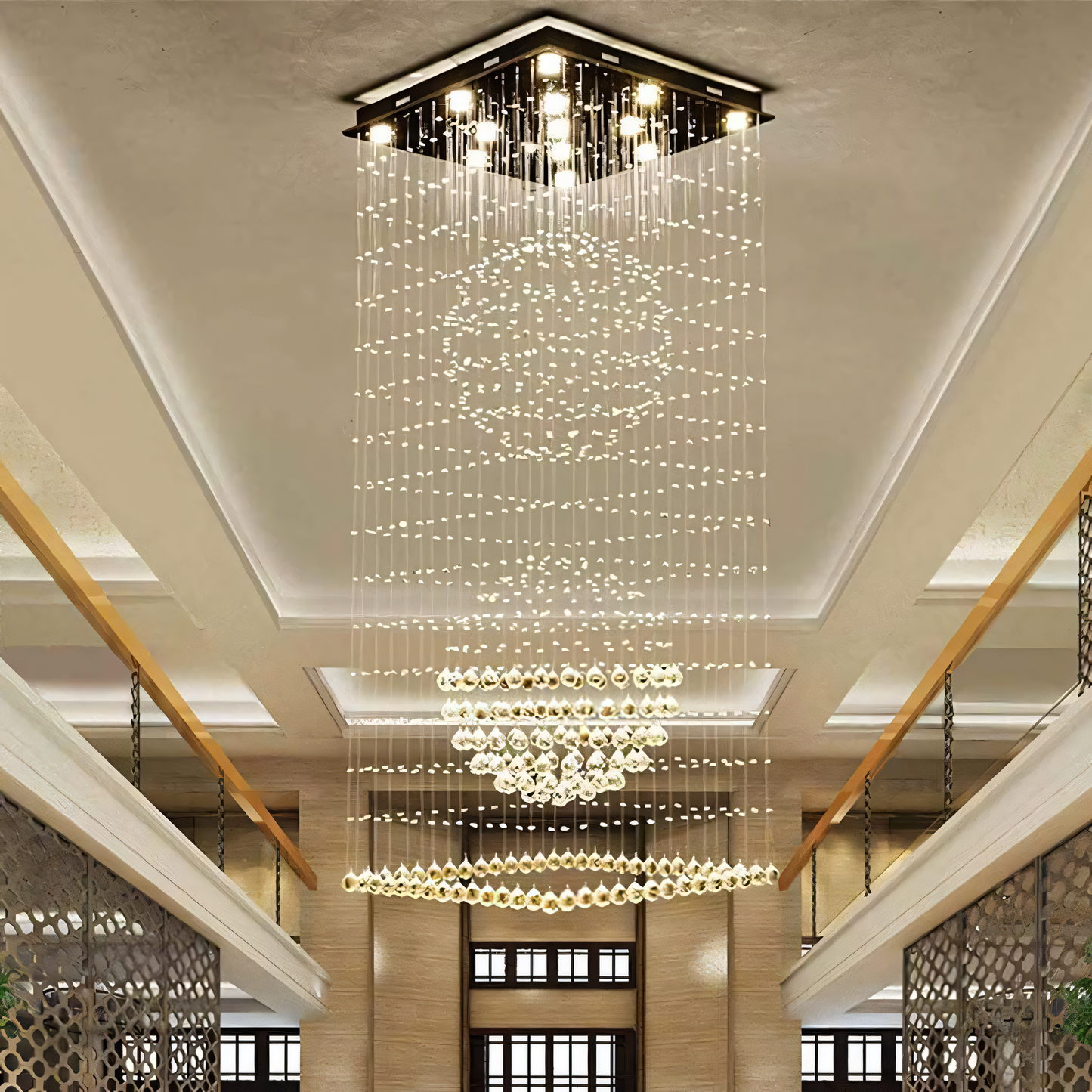 Warm, ambient LED lighting in celestial-inspired chandelier