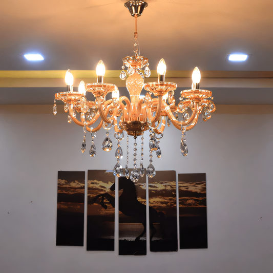 Stunning Amber Crystal Chandelier in a luxurious penthouse