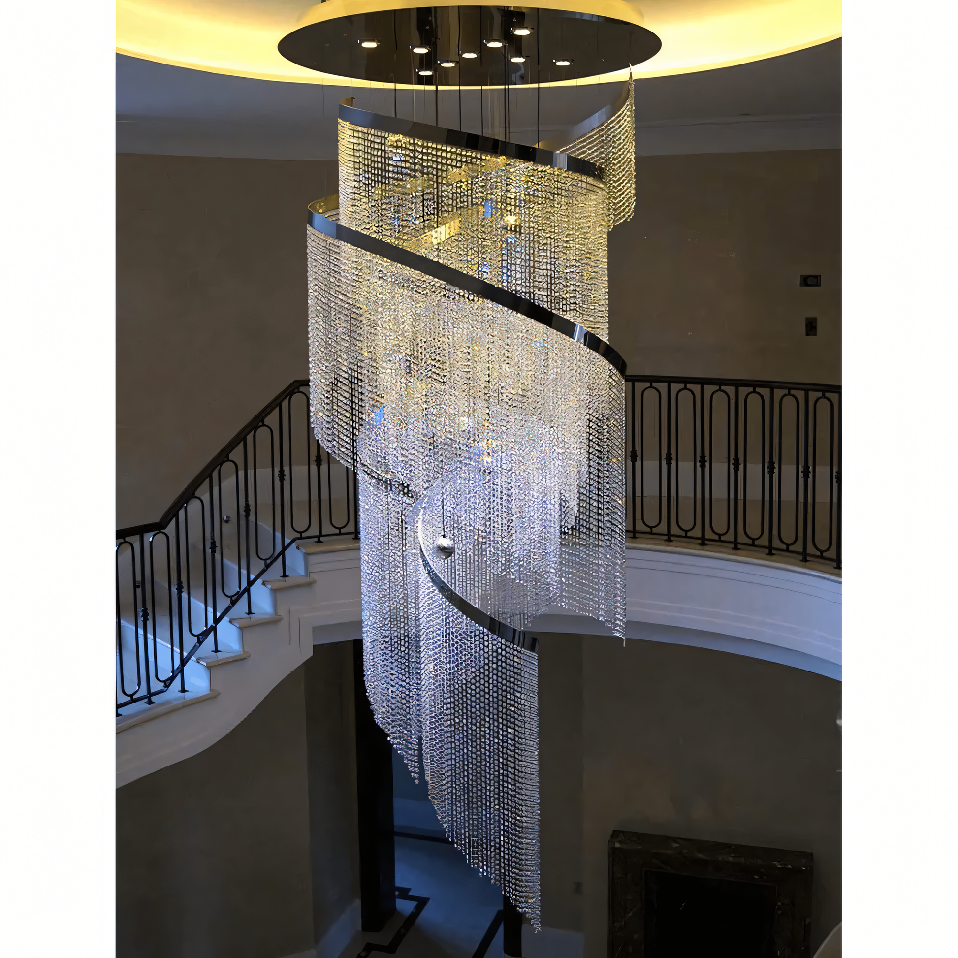 Captivating long crystal chandelier, a masterpiece of lighting design